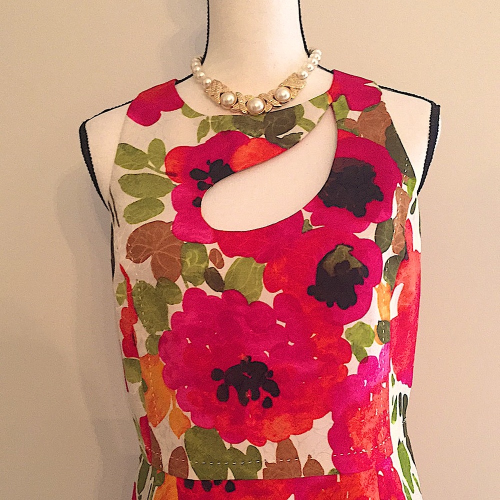 St John Couture Silk Wool Floral Sheath Poppies S8